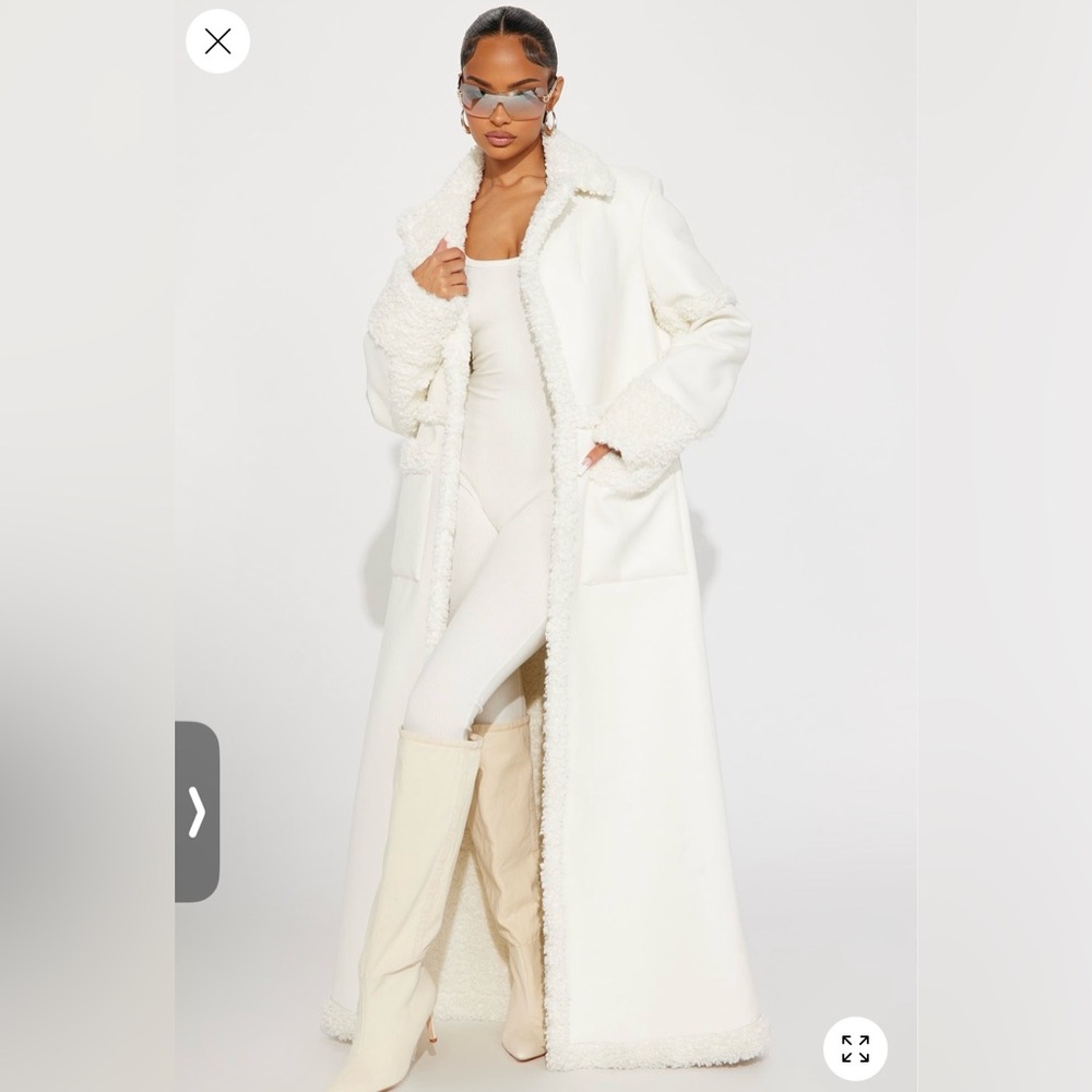 Fashion Nova Calling Again Ivory Sherpa Trim Long Coat – Luxe Aspen Winter Vibes
